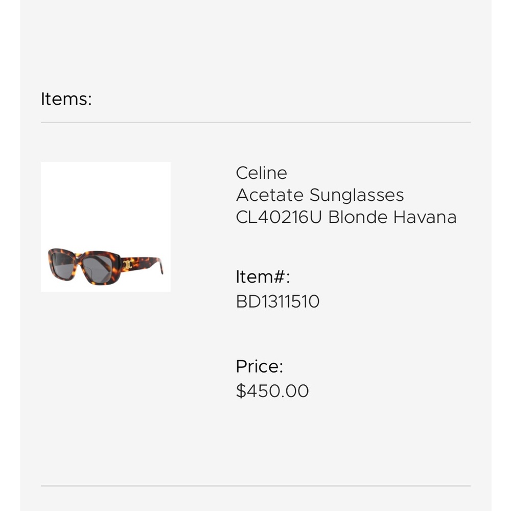 Celine Tortoise Shell Sunglasses